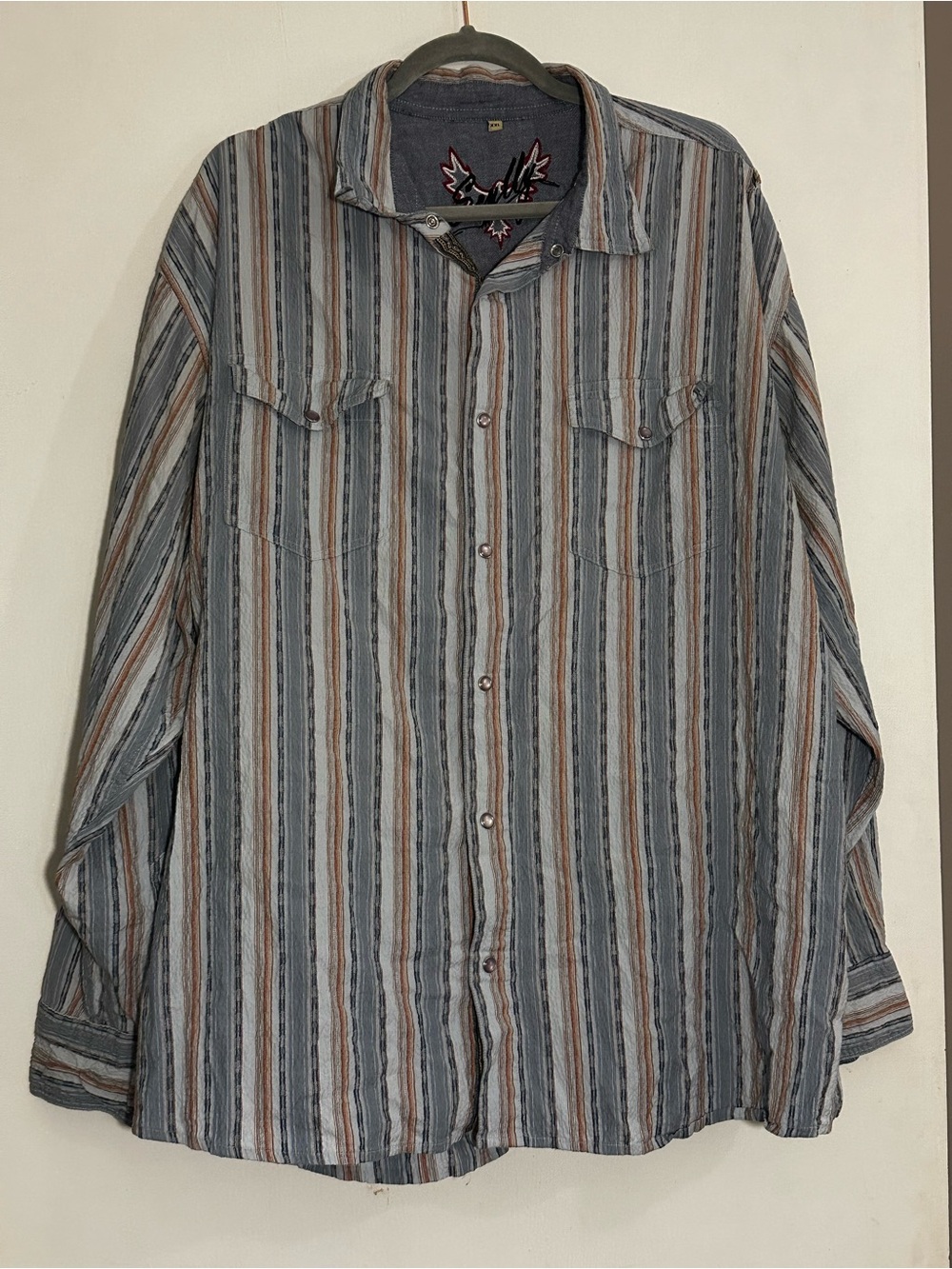 Scully Striped Button-Up Shirt in Blue and Orange.